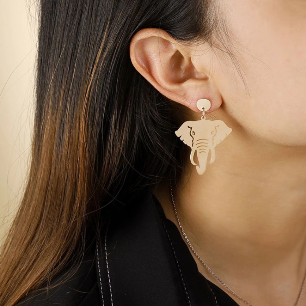 Elephant Metal Earrings Gold Silver New Alabama